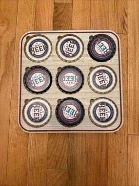 Wooden Bottle Cap Tic-Tac-Toe Game - Brown and Black